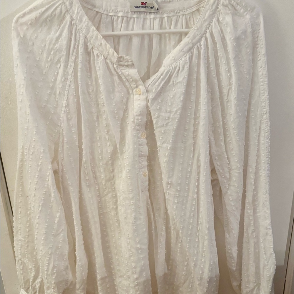 Vineyard Vines White Popover Blouse with Long Sleeves Size XL